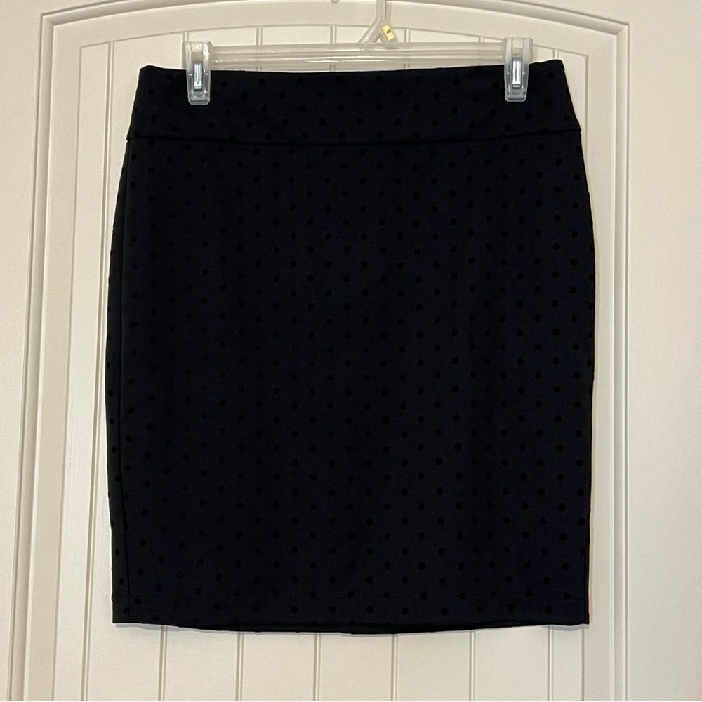 Black Pencil Skirt with Polka Dot Pattern